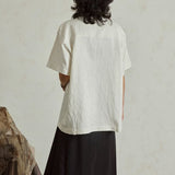 バンブー刺繡アシンメトリージャガード織5分袖シャツ WMD3433 - WAMODA