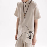 【APOZi】フラワープリントスタンドカラー半袖シャツジャケット WMD43131 - WAMODA