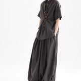 【APOZi 】シワ加工ルーズドレープデザイン半袖シャツ/パンツ WMD43136 - WAMODA