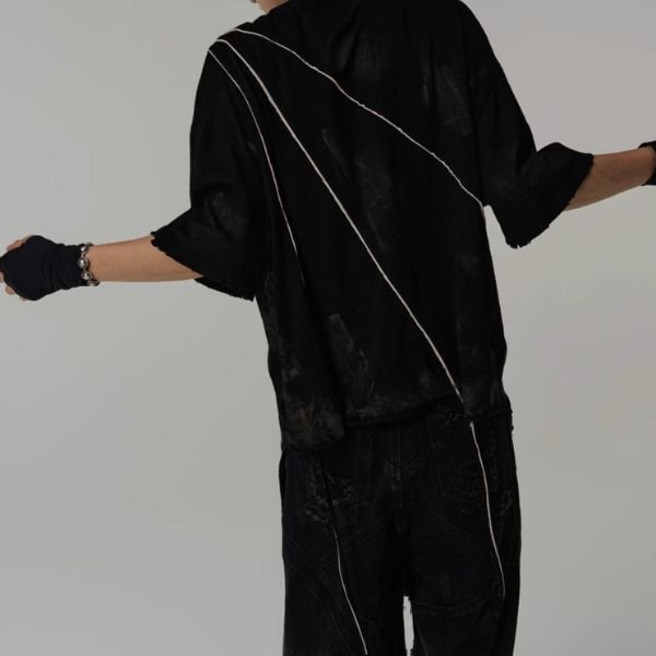 【FLYERRER】パイピングデザインベロア半袖Tシャツ WMD88016 - WAMODA