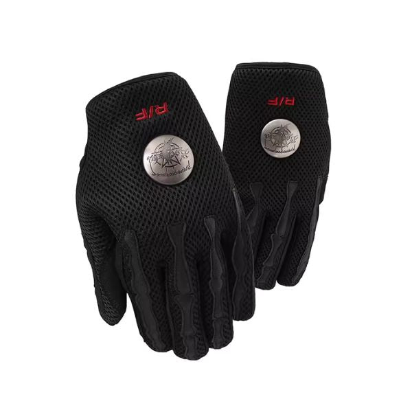 【FVVO】メタルブランドロゴパッチ付きブラックモーターサイクル手袋 WMD87006 - WAMODA
