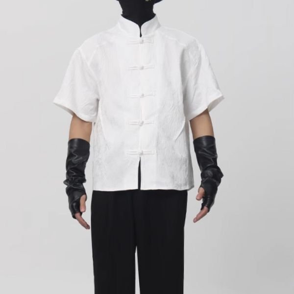 【MANSON】笹の葉刺繍シワ加工半袖チャイナシャツ WMD69018 - WAMODA