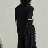 笹の葉刺繍デザインスリーブ半袖オーバーサイズTシャツ WMD3445 - WAMODA