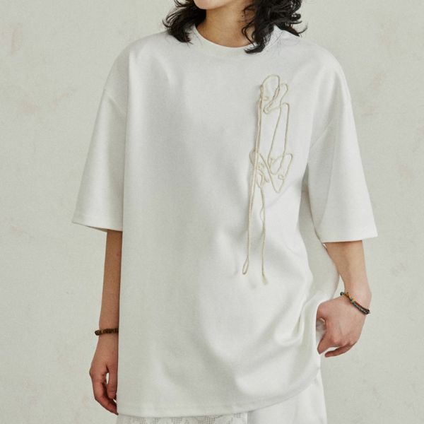 デザイン刺繍オーバーサイズ半袖Tシャツ WMD3452 - WAMODA