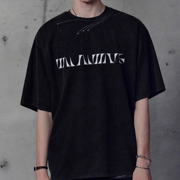 【TIWILLTANG】ステッチデザインフェード加工ロゴプリント半袖Tシャツ WMD27077 - WAMODA