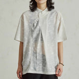 刺繍入りシースルースタンドカラー半袖プルオーバーシャツ WMD3442 - WAMODA