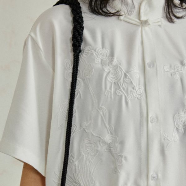 バラ刺繍半袖チャイナカラーシャツ WMD3444 - WAMODA