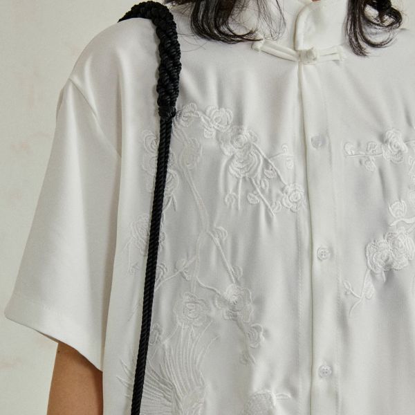 バラ刺繍半袖チャイナカラーシャツ WMD3444 - WAMODA