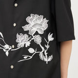 フラワー刺繡オープンカラー5分袖シャツ WMD3260 - WAMODA