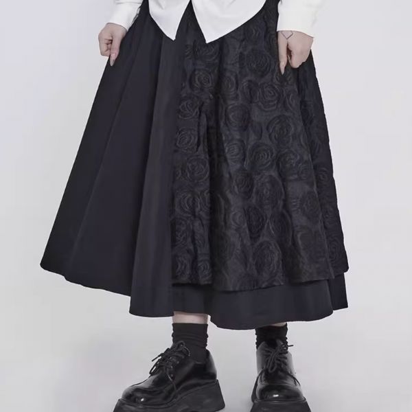 フラワー刺繍レイヤーAラインロングスカート WMD1511 - WAMODA