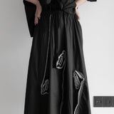 ウエストギャザーフロント立体フラワーAラインスカート WMD20039 - WAMODA