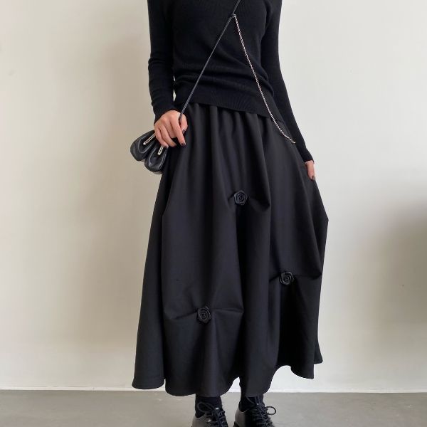 立体フラワーデザインAラインロングスカート WMD37007 - WAMODA