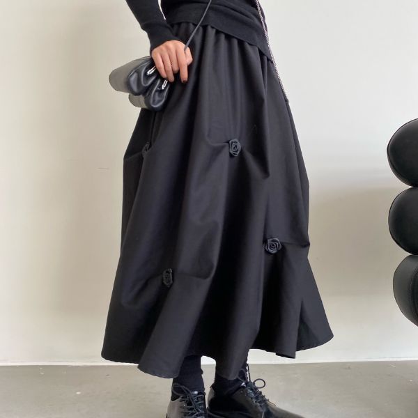 立体フラワーデザインAラインロングスカート WMD37007 - WAMODA