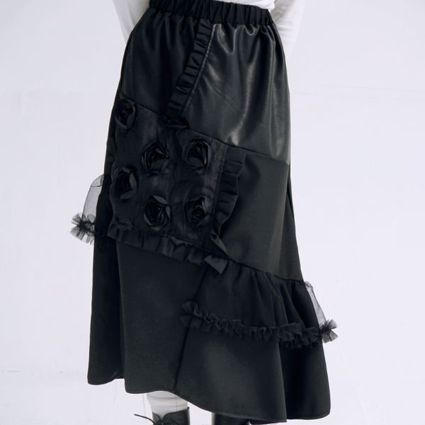 アシンメトリーヘムレース付きパッチワークデザインAラインスカート WMD51005 - WAMODA