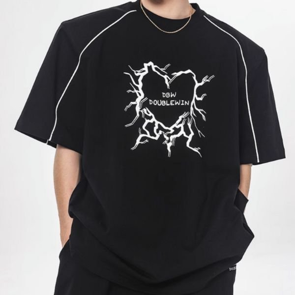 【Doublewin】ハート×ロゴプリントラグランスリーブ5分袖Tシャツ WMD67001 - WAMODA