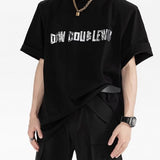 【Doublewin】フロントロゴ入りラウンドネックコットンTシャツ WMD67002 - WAMODA