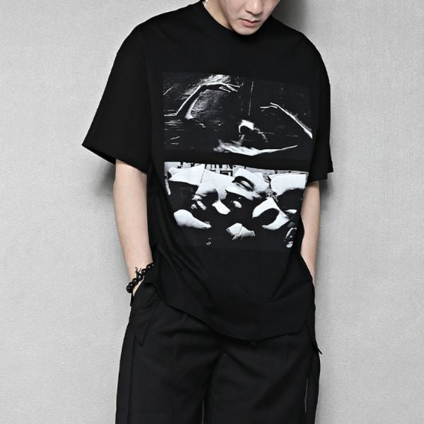 【RAYSHOW】抽象デザインプリント半袖Tシャツ WMD28011 - WAMODA
