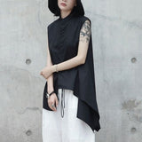 【SIMPLE BLACK】スタンドカラーノースリーブアシンメトリーシャツ WMD26013 - WAMODA