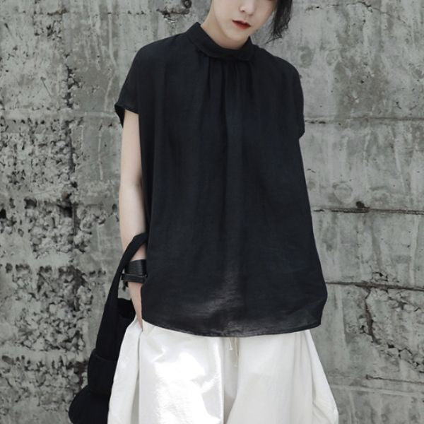 【SIMPLE BLACK】プリーツカラーフレンチスリーブTシャツ WMD26003 - WAMODA