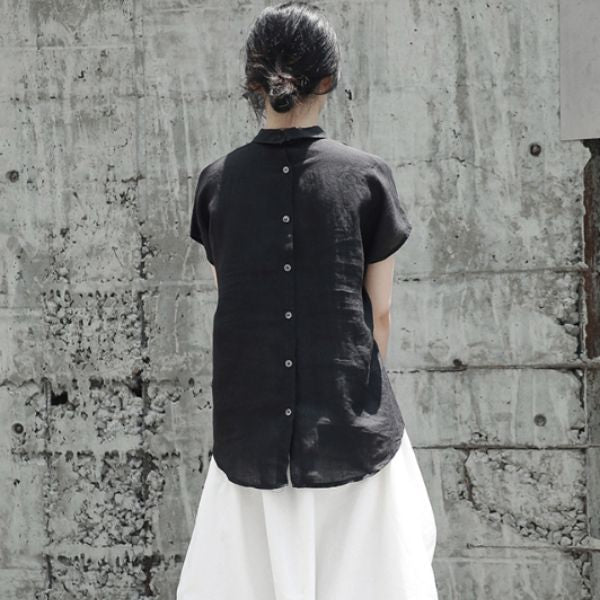 【SIMPLE BLACK】プリーツカラーフレンチスリーブTシャツ WMD26003 - WAMODA