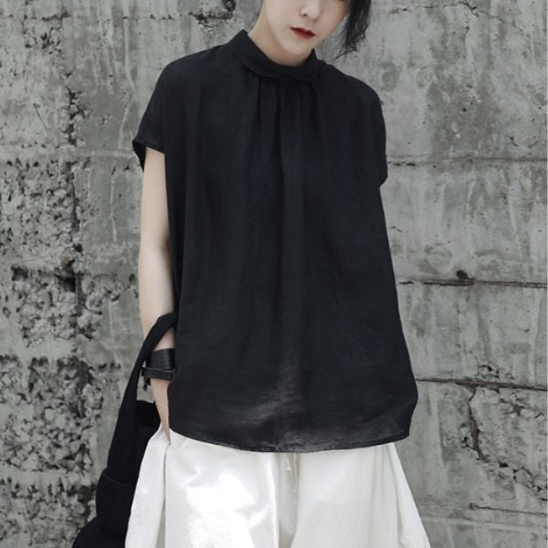 【SIMPLE BLACK】プリーツカラーフレンチスリーブTシャツ WMD26003 - WAMODA