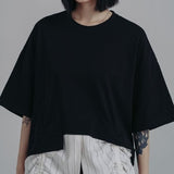 【SIMPLE BLACK】フェイクツーピースリネンシャツヘム半袖Tシャツ WMD26008 - WAMODA