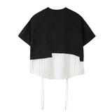 【SIMPLE BLACK】フェイクツーピースリネンシャツヘム半袖Tシャツ WMD26008 - WAMODA