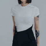 【SIMPLE BLACK】キャップスリーブクルーネックスリムTシャツ WMD26012 - WAMODA