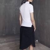 【SIMPLE BLACK】ハイネック半袖スリムコットンTシャツ WMD26015 - WAMODA
