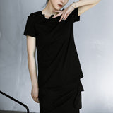 【SIMPLE BLACK】イレギュラーカラースリム半袖Tシャツ WMD26028 - WAMODA