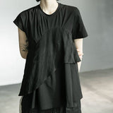 【SIMPLE BLACK】イレギュラーリネンパッチアシンメトリースリーブTシャツ WMD26029 - WAMODA