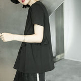 【SIMPLE BLACK】イレギュラーリネンパッチアシンメトリースリーブTシャツ WMD26029 - WAMODA