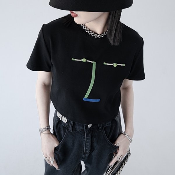 クロップド丈ニッチデザイン半袖Tシャツ WMD19005 - WAMODA