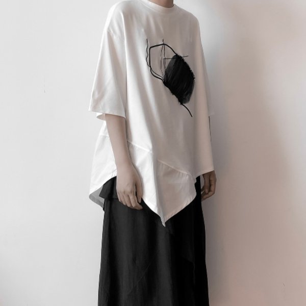 メッシュデザイン裾アシンメトリーTシャツ WMD20033 - WAMODA