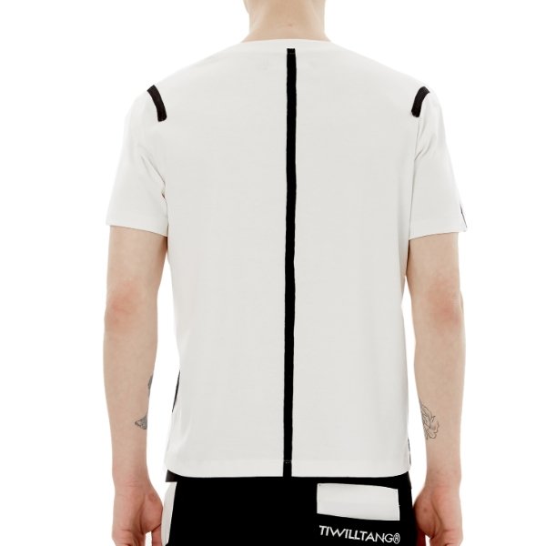 【TIWILLTANG】ブラックラインパッチホワイトコットン半袖Tシャツ WMD27010 - WAMODA