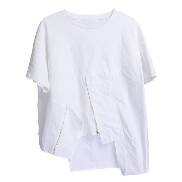 【UUMP】ジップ付きイレギュラーレイヤーデザイン半袖Tシャツ WMD29021 - WAMODA