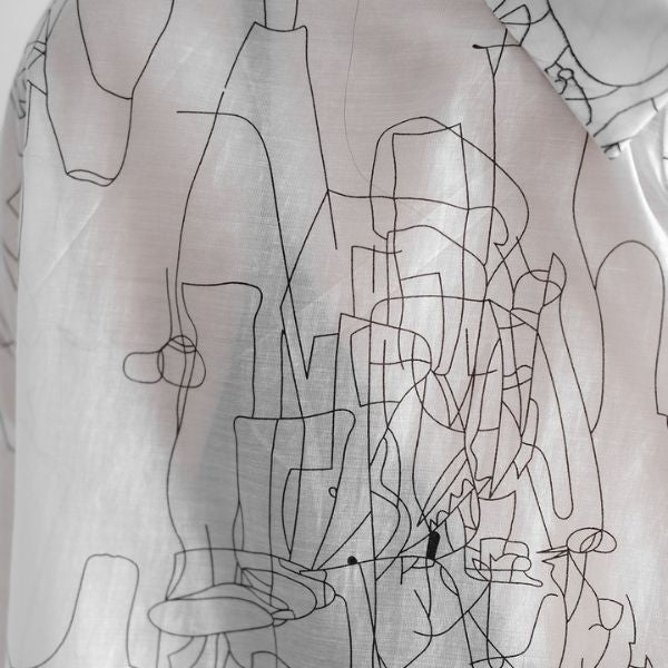カーブボタンラインアート柄半袖ブラウス WMD20092 - WAMODA