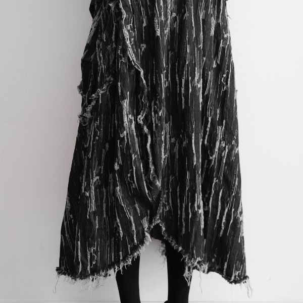 裾変形デニムプリーツロングスカート WMD20144 - WAMODA