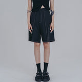 [Noir simple] Bicolor Stitch bermuda pantalon wmd26046