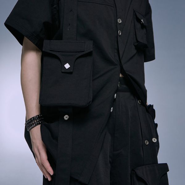 取り外し可能デザインポケット付きミリタリー半袖シャツ WMD30011 - WAMODA