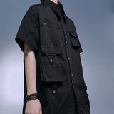 取り外し可能デザインポケット付きミリタリー半袖シャツ WMD30011 - WAMODA
