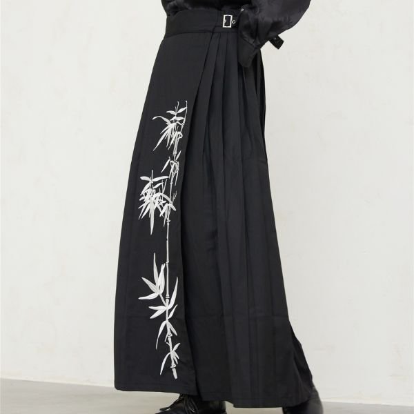 バンブーリーフ刺繍サイドプリーツロングスカート WMD3305 - WAMODA