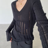 透かしスリットデザインセーター WMD37052 - WAMODA