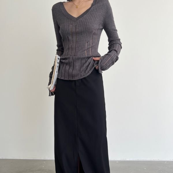 透かしスリットデザインセーター WMD37052 - WAMODA