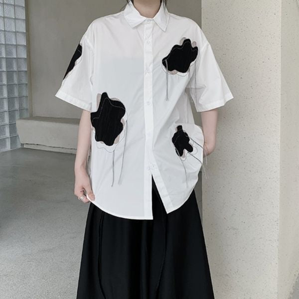 雲柄刺繍デザイン半袖シャツ WMD8067 - WAMODA