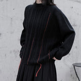 赤糸ラインデザインルーズセーター WMD8128 - WAMODA